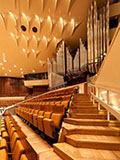 Unusual interior view of the Philharmonie in Berlin, showing the organ.